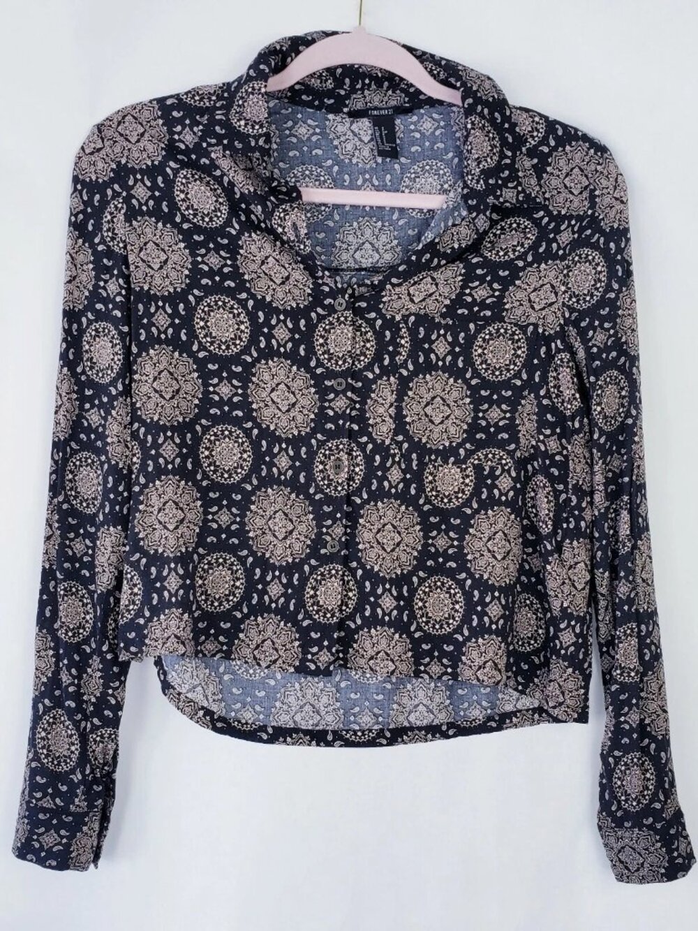 Black patterned lightweight button down